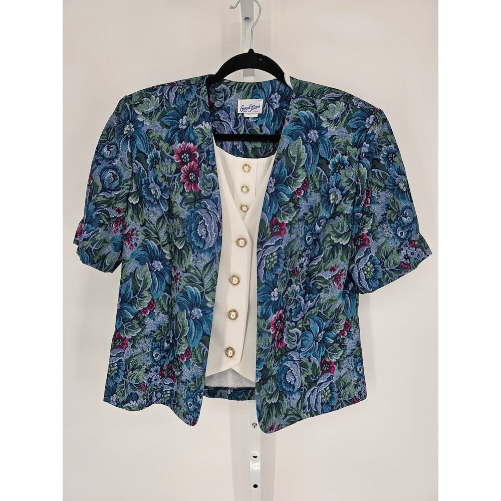 Good Time Women's Multicolor Button Down Short Sleeve Round Neck Top Size 16